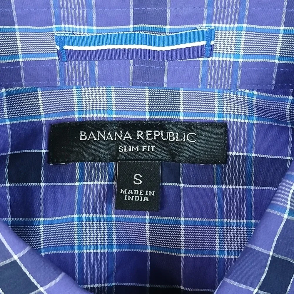 Banana Republic Small‎ Mens Shirt Casual Stretch Long Sleeve Purple Plaid 20x27